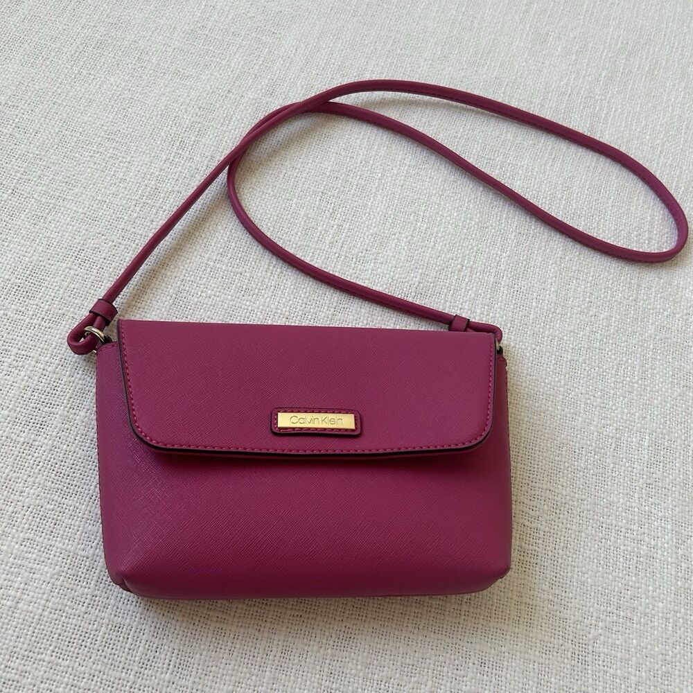 Calvin Klein Hot Pink Fold-over Flap Crossbody Bag Gold Tone Logo Hardware